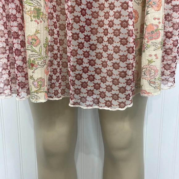 Free People Boho Floral Patchwork Sheer Peasant Cottagecore Mini Dress Small - Picture 6 of 16